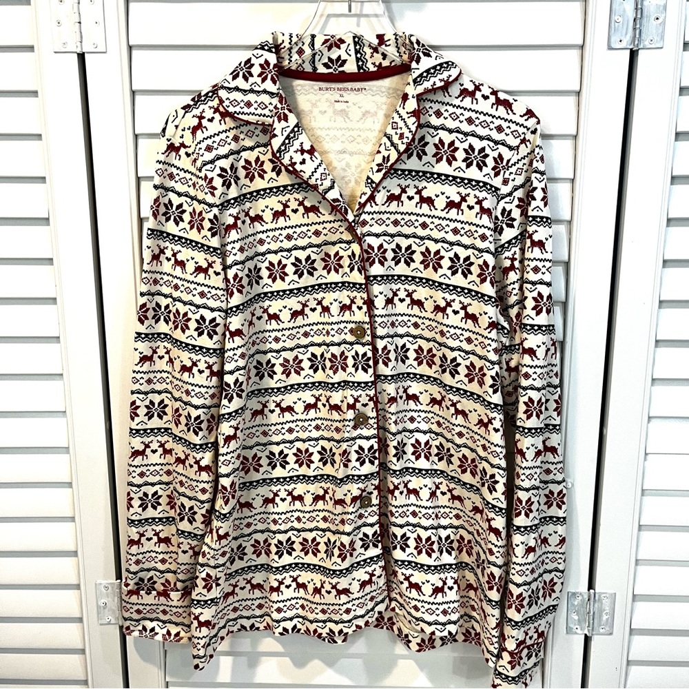 Burt’s Bees Baby Womens Organic Cotton Dashing Deer Holiday Christmas Pajama Top